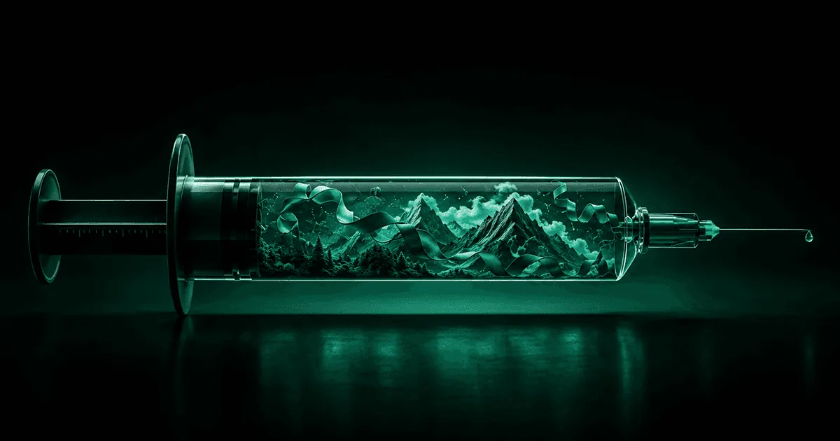 A surreal glowing green syringe