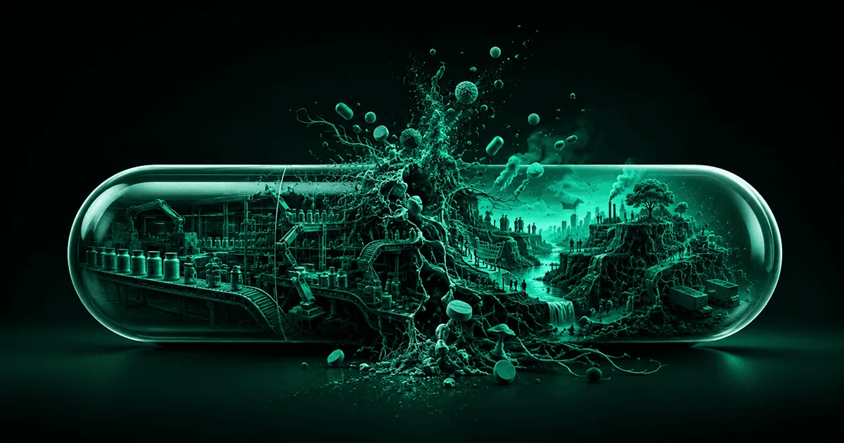 A surreal green supplement pill